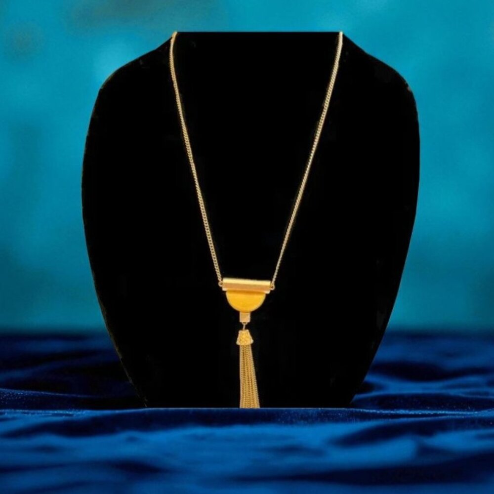 Charming Charlie Yellow Jasper Stone Tassel Pendant Necklace